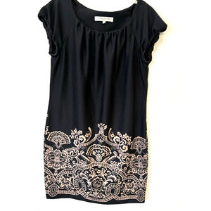 Vintage Evan Picone Black Elegant Short Sleeve Dress Scoop Neckline Size 8